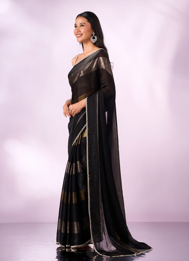Mohey Women Black Organza Saree with Stone Work