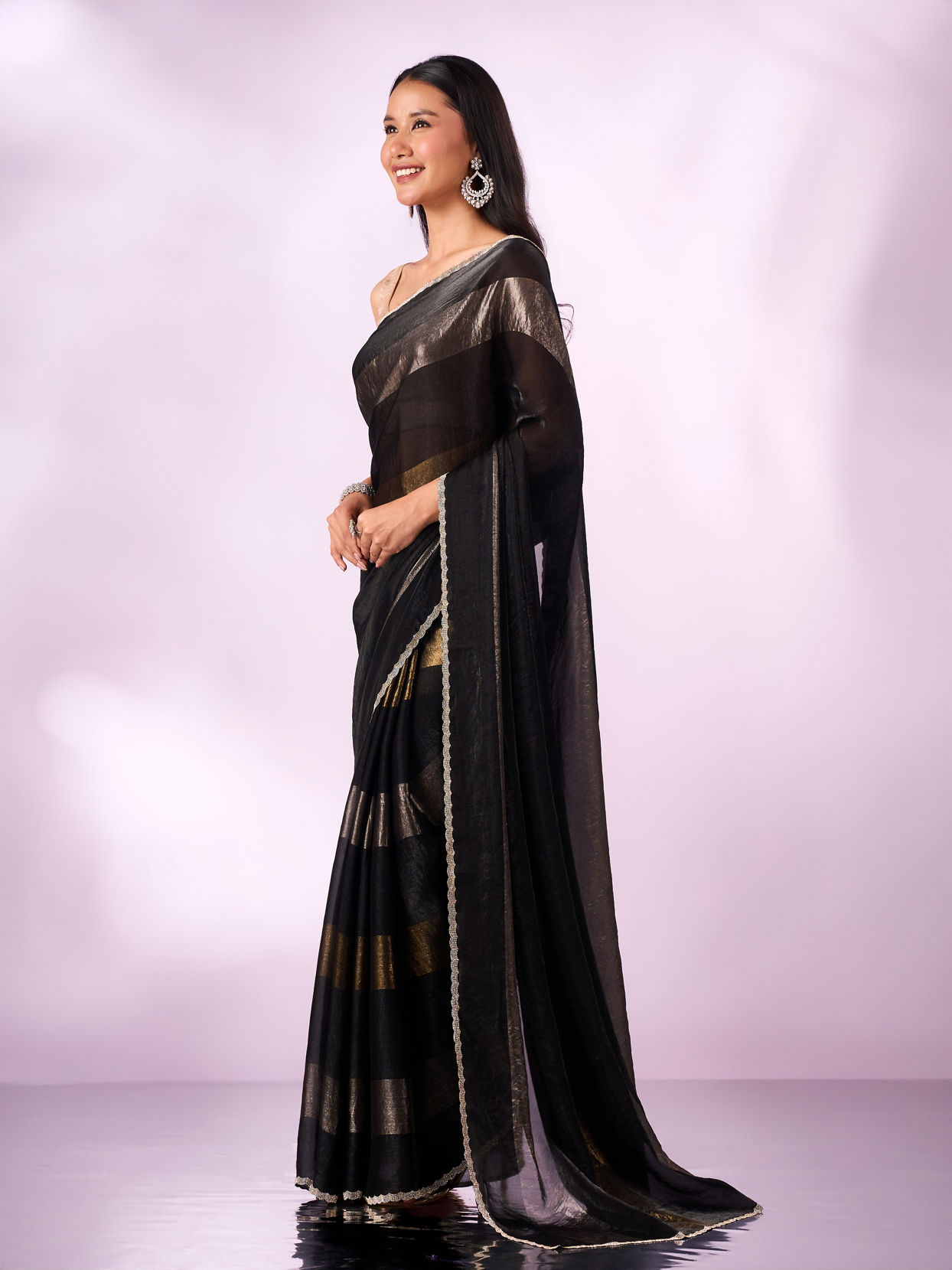 Mohey Women Black Organza Saree with Stone Work