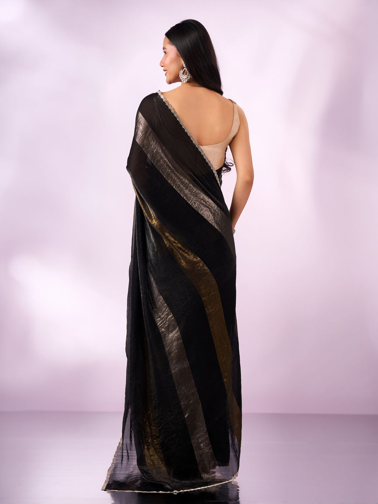 Mohey Women Black Organza Saree with Stone Work