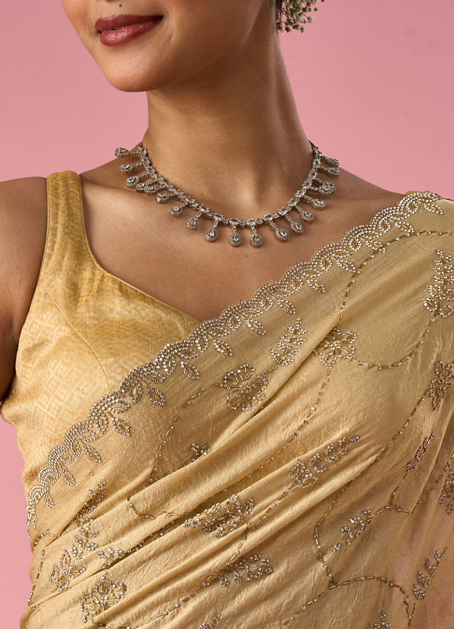 Mohey Women Beige Organza Saree with Stone Work