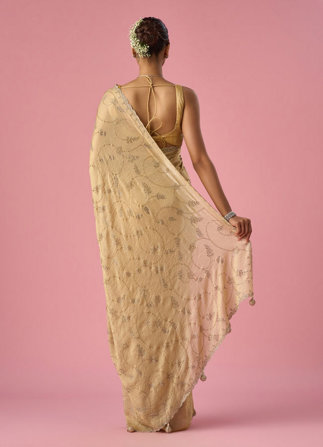 Mohey Women Beige Organza Saree with Stone Work