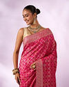 Mohey Women Pink Silk Banarasi Saree with Stone Work