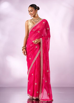 Mohey Women Pink Chiffon Saree with Stone Work