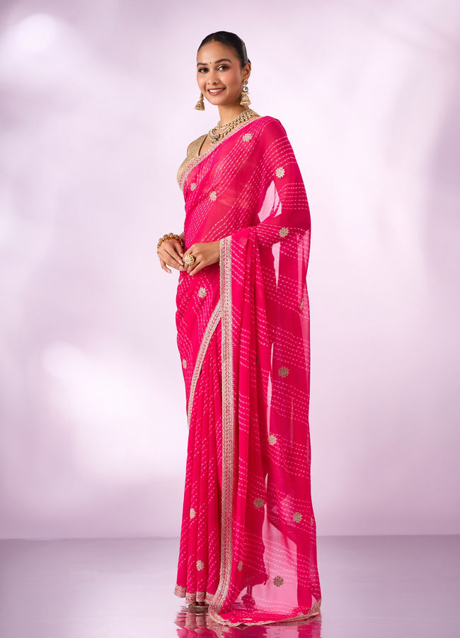 Mohey Women Pink Chiffon Saree with Stone Work