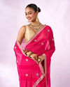 Mohey Women Pink Chiffon Saree with Stone Work