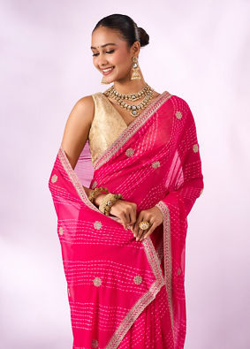 Mohey Women Pink Chiffon Saree with Stone Work