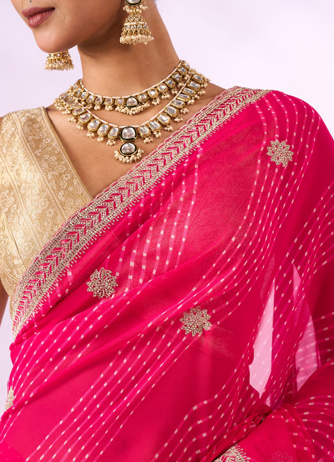 Mohey Women Pink Chiffon Saree with Stone Work