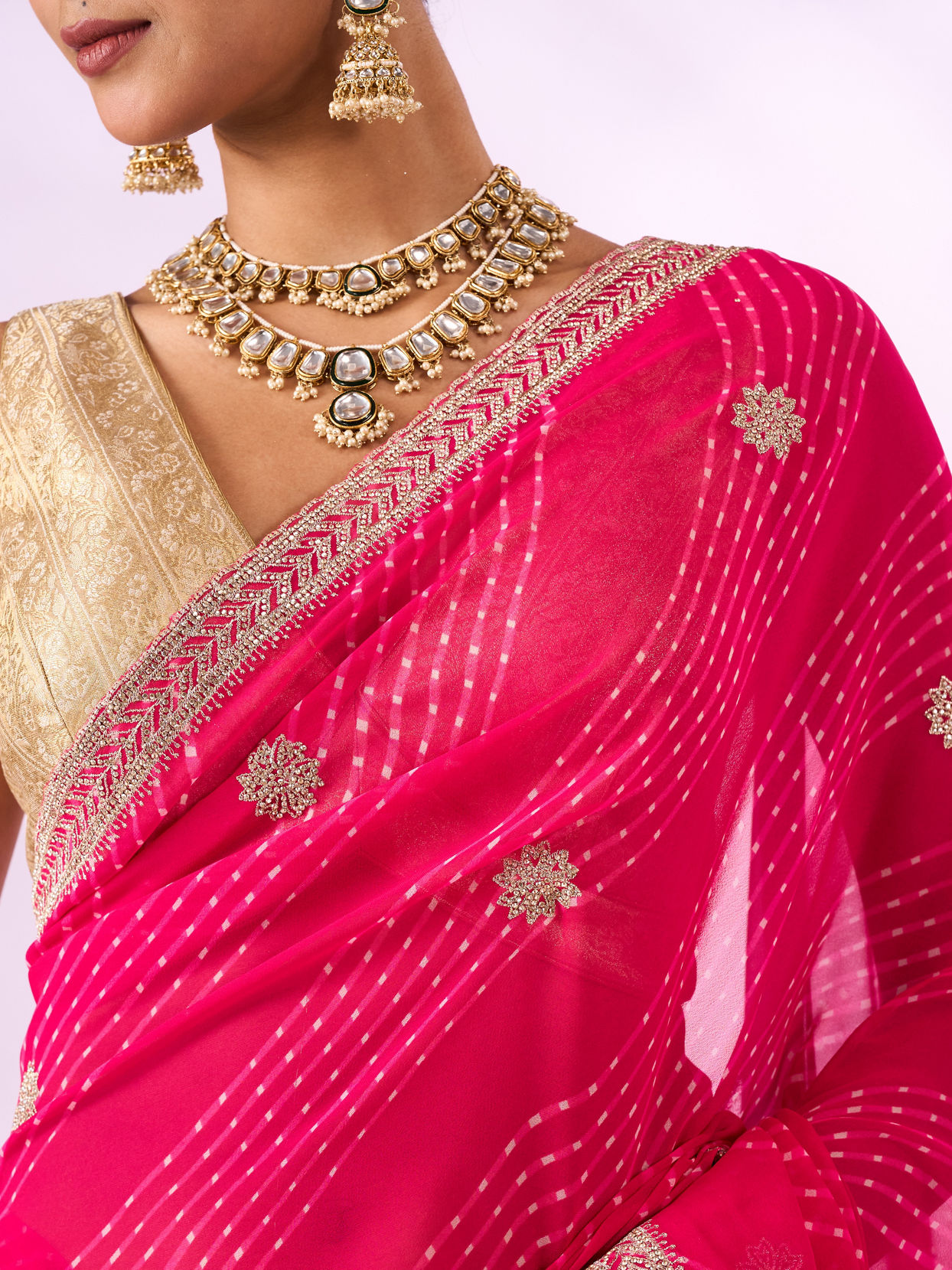 Mohey Women Pink Chiffon Saree with Stone Work