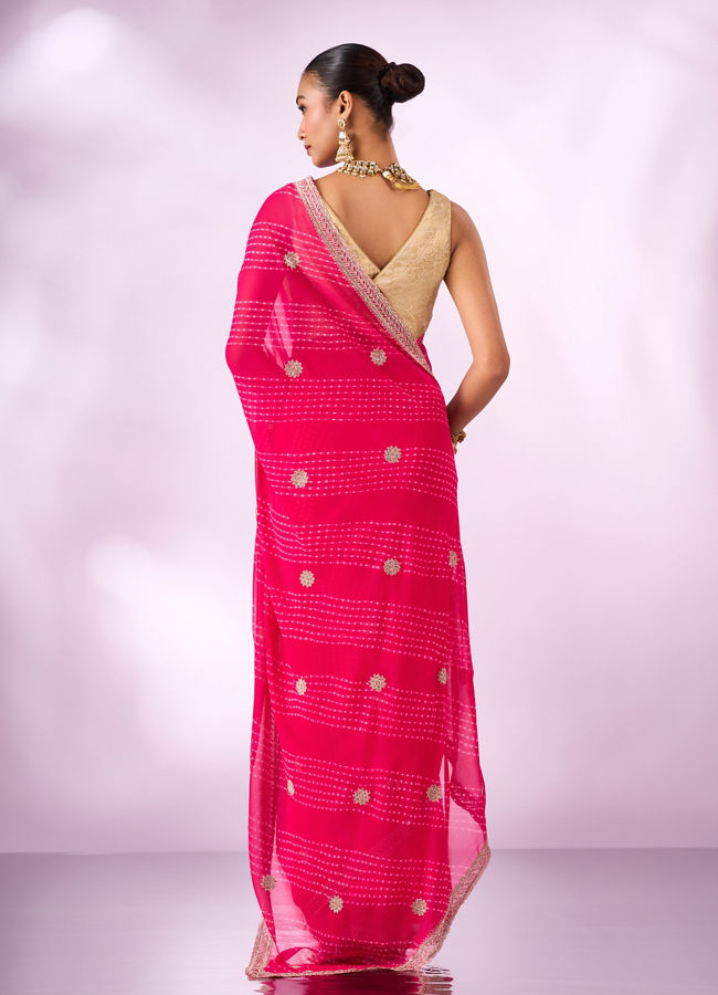 Mohey Women Pink Chiffon Saree with Stone Work
