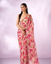 Mohey Women Pink Organza Saree with Floral Print