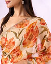Mohey Women Orange Organza Saree with Cutdana Work