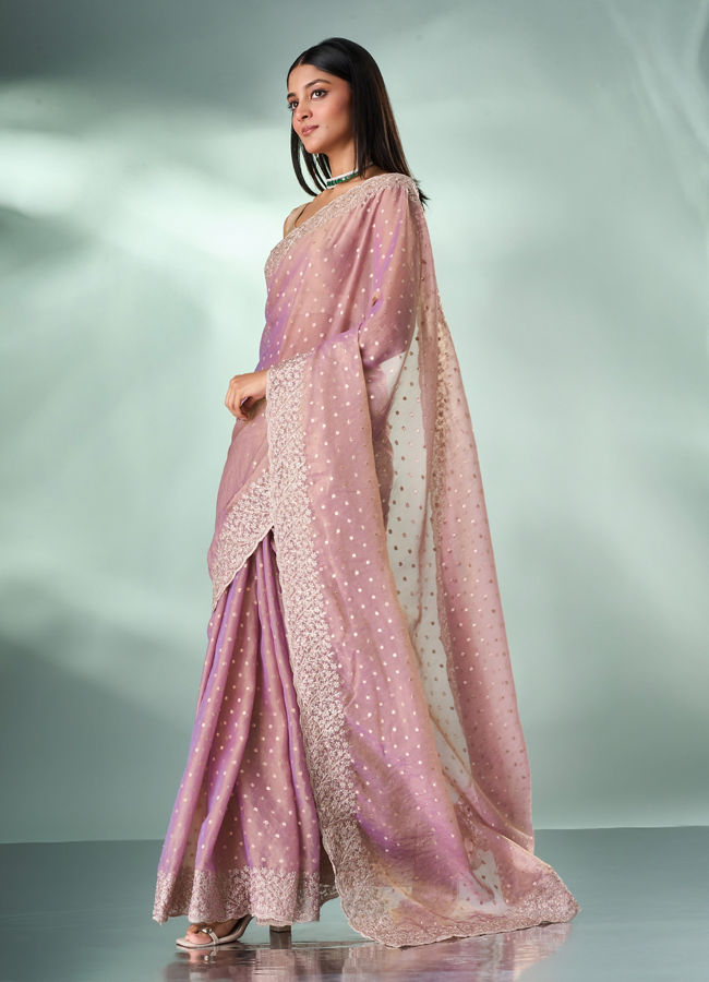 Mohey Women Purple Organza Saree with Zari Weave
