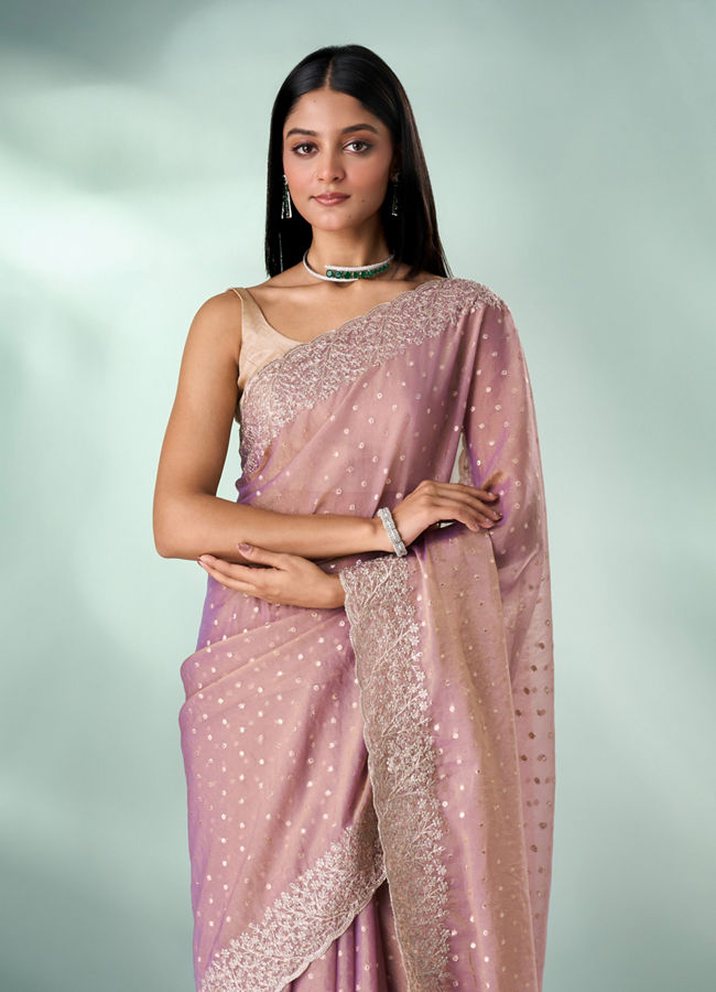 Mohey Women Purple Organza Saree with Zari Weave