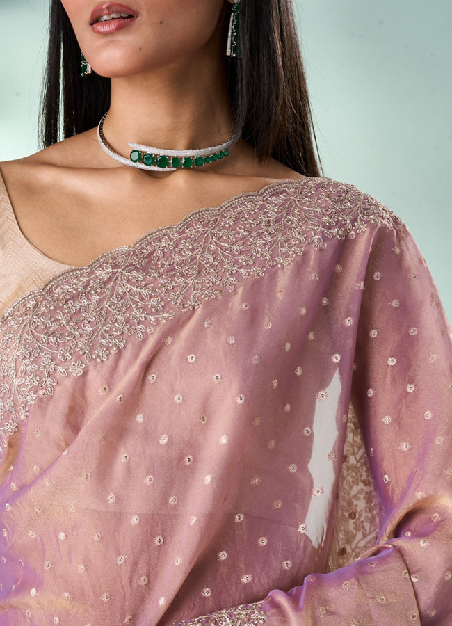 Mohey Women Purple Organza Saree with Zari Weave