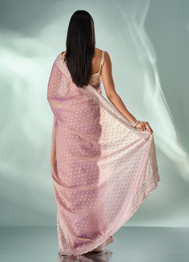 Mohey Women Purple Organza Saree with Zari Weave