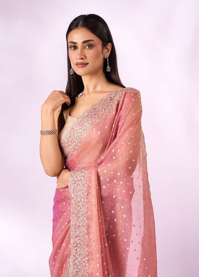 Mohey Women Pink Organza Saree with Zari Weave