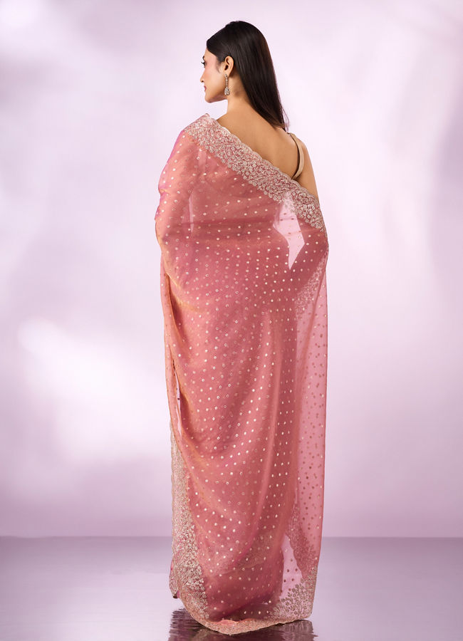 Mohey Women Pink Organza Saree with Zari Weave