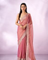 Mohey Women Pink Organza Saree with Zari Weave
