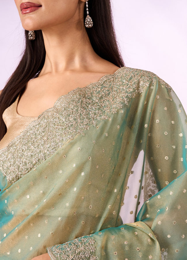 Mohey Women Sea Green Organza Saree with Zari Weave