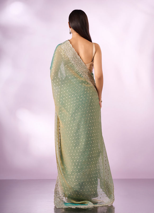 Mohey Women Sea Green Organza Saree with Zari Weave