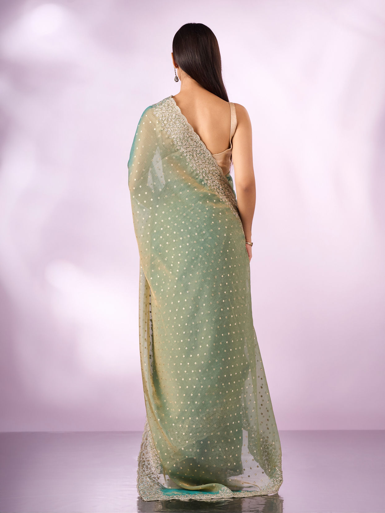 Mohey Women Sea Green Organza Saree with Zari Weave