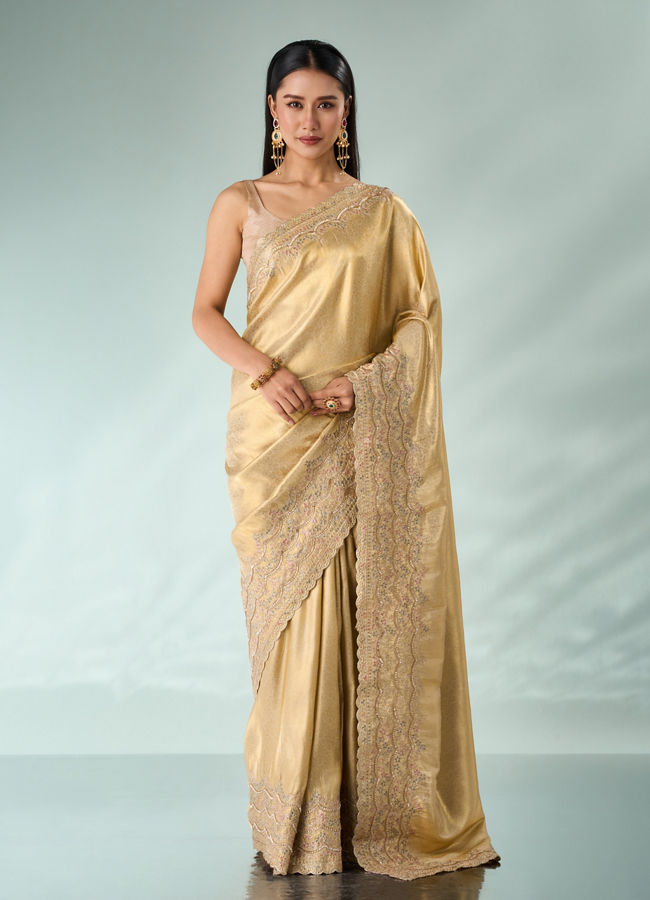 Mohey Women Cream Silk Saree with Cutdana and Sequin Work