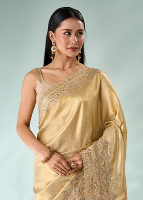 Mohey Women Cream Silk Saree with Cutdana and Sequin Work