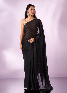 Mohey Women Purple Organza Saree with Print and Stone Work