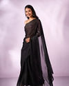 Mohey Women Purple Organza Saree with Print and Stone Work