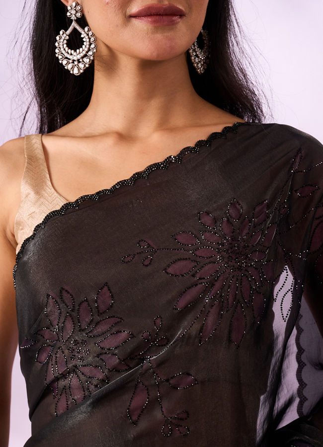 Mohey Women Purple Organza Saree with Print and Stone Work