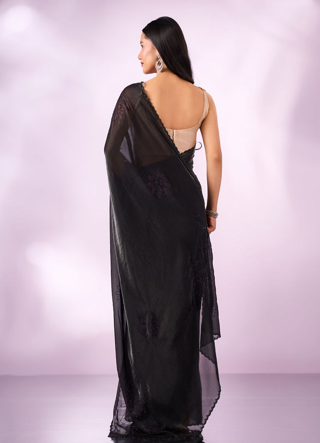 Mohey Women Purple Organza Saree with Print and Stone Work