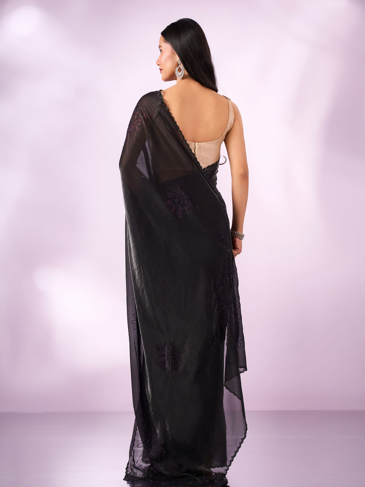 Mohey Women Purple Organza Saree with Print and Stone Work