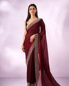 Mohey Women Maroon Organza Saree with Stone Work