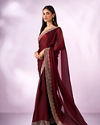 Mohey Women Maroon Organza Saree with Stone Work