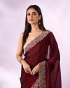 Mohey Women Maroon Organza Saree with Stone Work