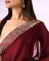 Mohey Women Maroon Organza Saree with Stone Work
