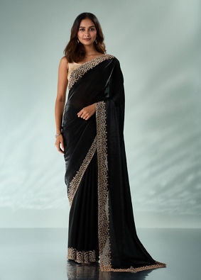 Mohey Women Black Organza Saree with Stone Work