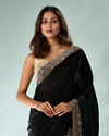 Mohey Women Black Organza Saree with Stone Work