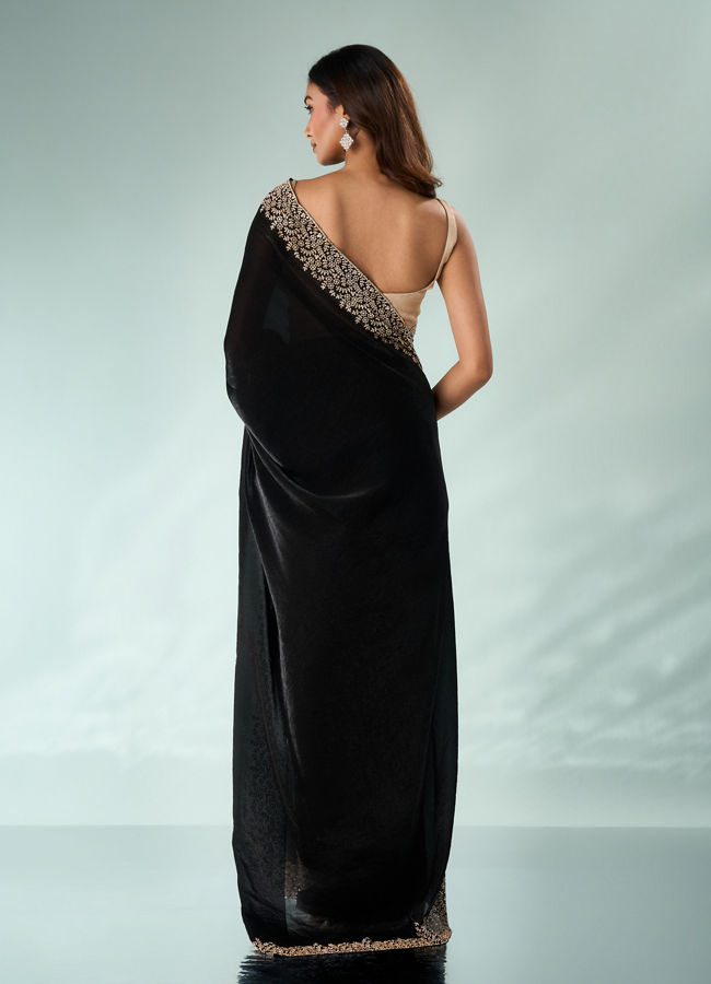 Mohey Women Black Organza Saree with Stone Work