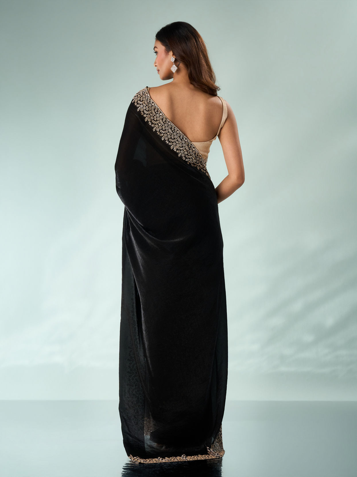 Mohey Women Black Organza Saree with Stone Work