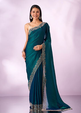 Mohey Women Blue Organza Saree with Stone Work