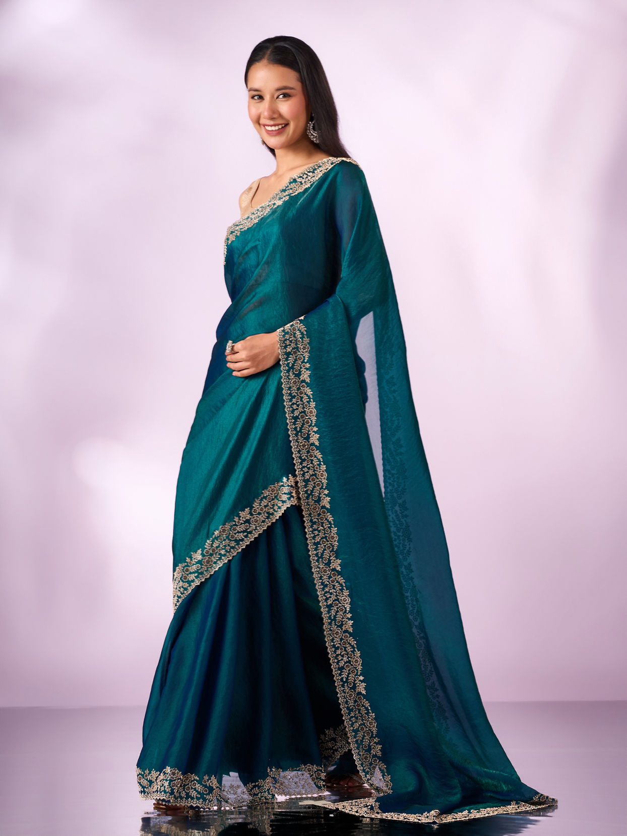 Mohey Women Blue Organza Saree with Stone Work