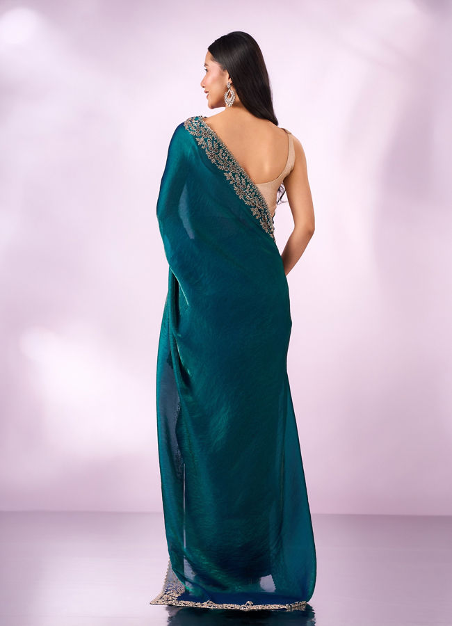 Mohey Women Blue Organza Saree with Stone Work