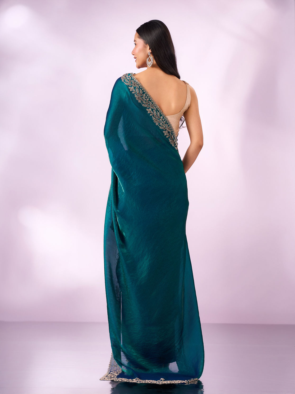 Mohey Women Blue Organza Saree with Stone Work