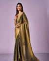 Mohey Women Sea Green Organza Saree with Print and Stone Work