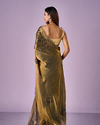 Mohey Women Sea Green Organza Saree with Print and Stone Work