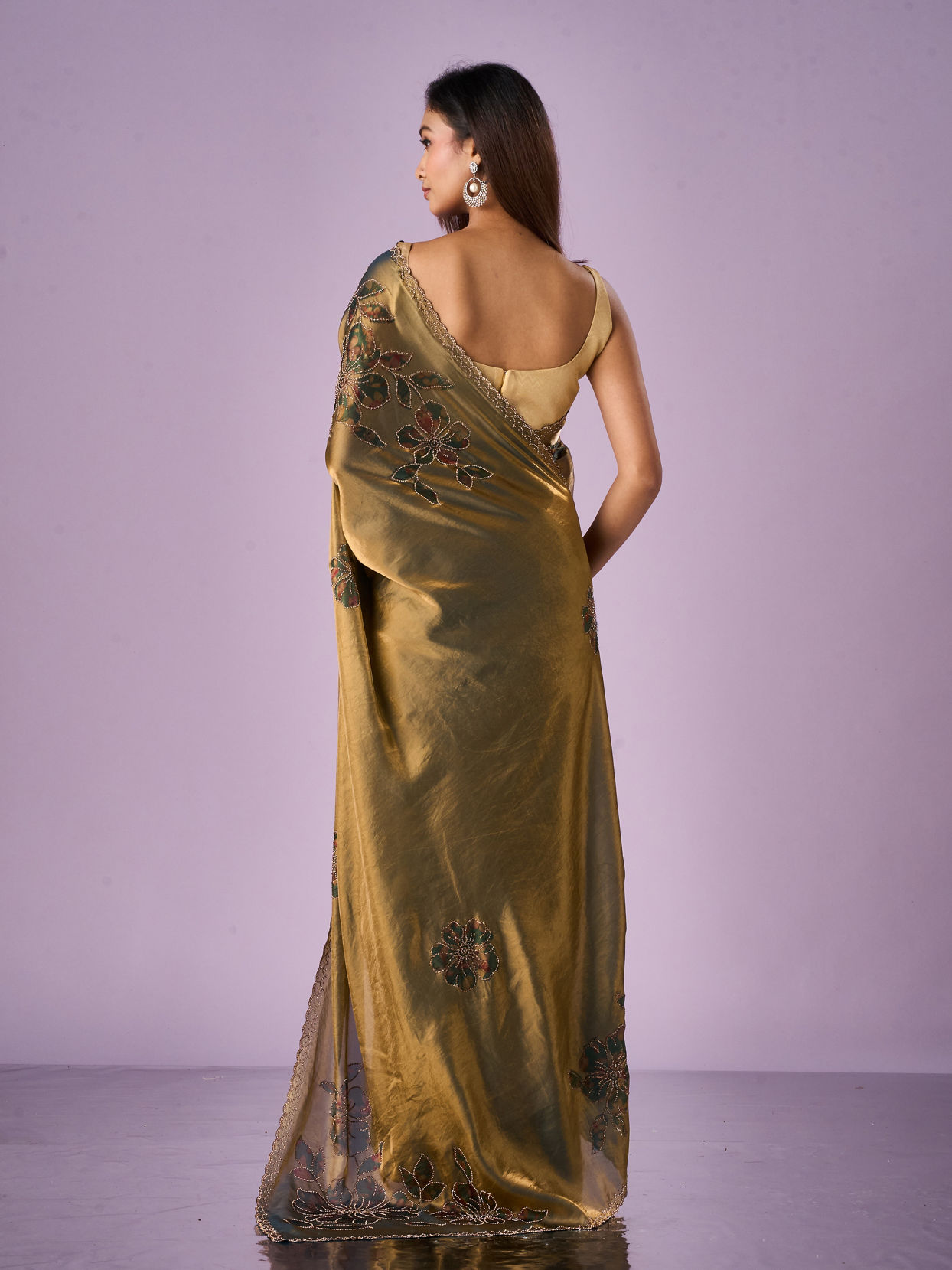 Mohey Women Sea Green Organza Saree with Print and Stone Work