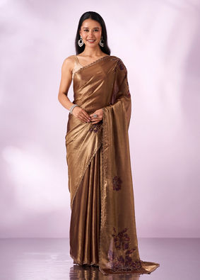Mohey Women Purple Organza Saree with Print and Stone Work