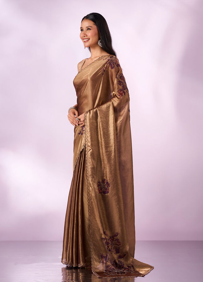 Mohey Women Purple Organza Saree with Print and Stone Work
