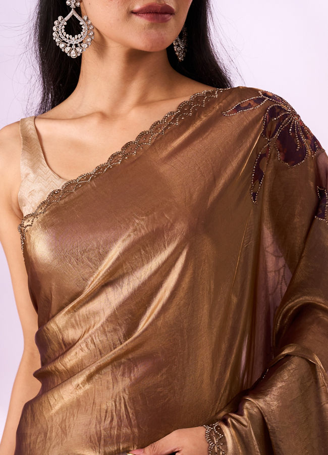 Mohey Women Purple Organza Saree with Print and Stone Work